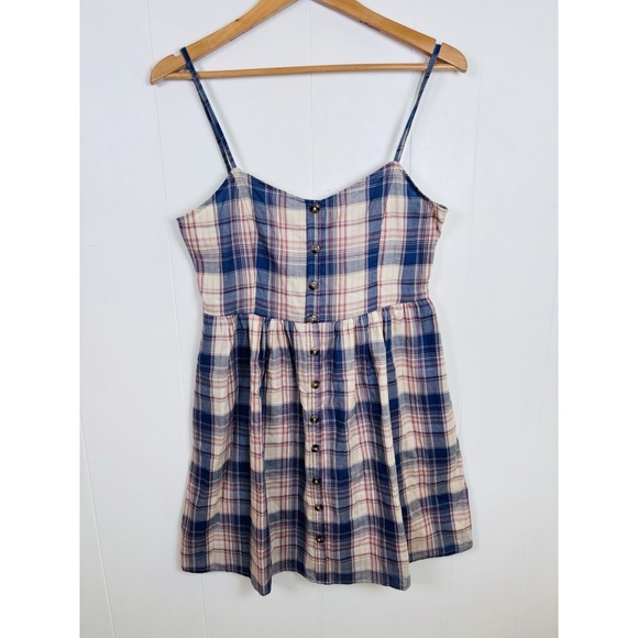 Others Follow Medium Babydoll Plaid Spaghetti‎ Strap Mini Dress Cotton Smocked - Picture 1 of 12